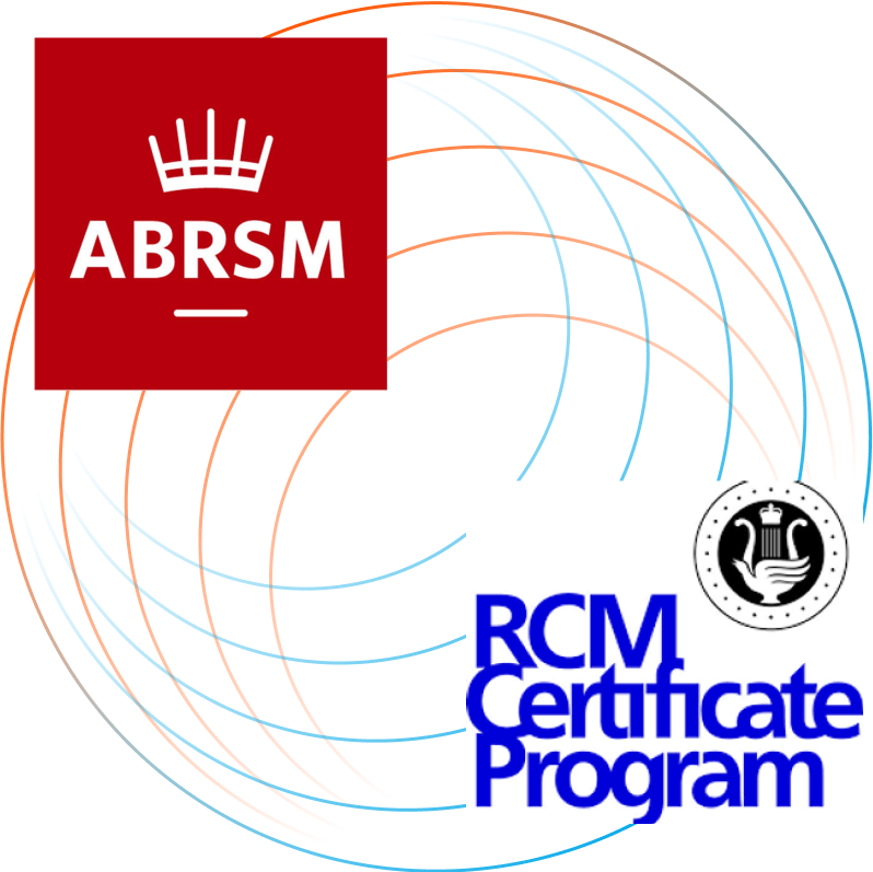 Graphic showing the two types of exams that Sharon Music Academy helps students prepare for - ABRSM and RCM Certificate Program